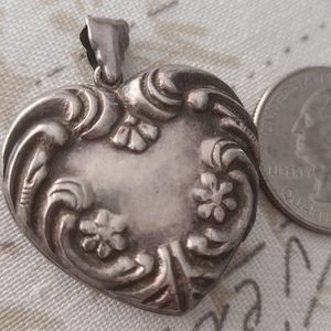 Antique 925 Sterling Repousse Heart Locket